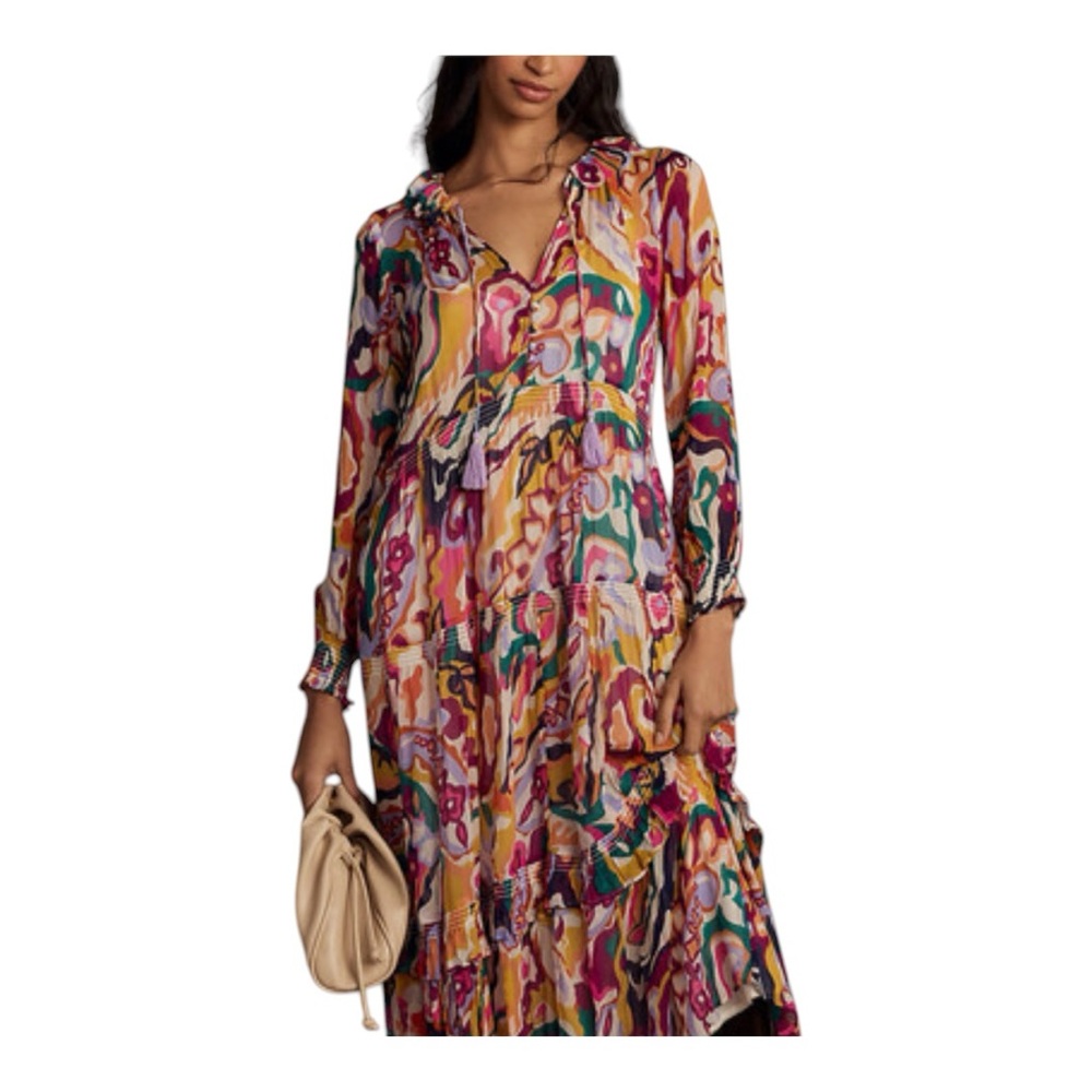 Anthropologie Colorful By Anthropologie The Marais Printed Chiffon Maxi Dress
